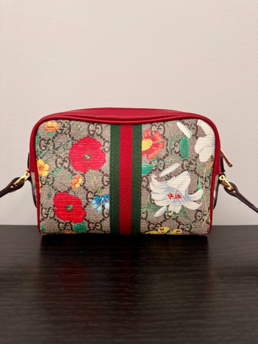 Gucci Ophidia GG Flora Flower Supreme Canvas Leather Crossbody Shoulder Bag - Picture 2 of 8